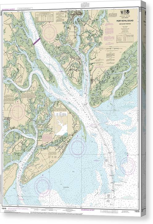 Nautical Chart-11516 Port Royal Sound-Inland Passages Canvas Print