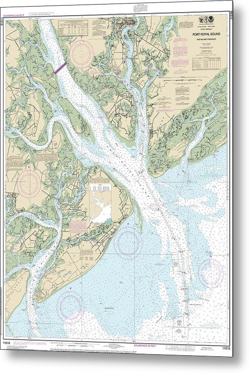 A beuatiful Metal Print of the Nautical Chart-11516 Port Royal Sound-Inland Passages - Metal Print by SeaKoast.  100% Guarenteed!