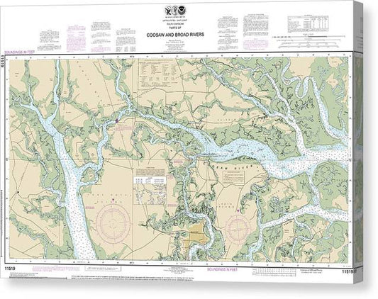 Nautical Chart-11519 Parts-Coosaw-Broad Rivers Canvas Print