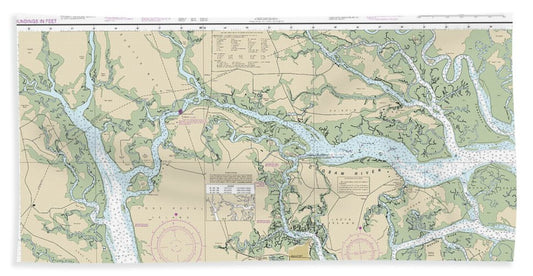 Nautical Chart-11519 Parts-coosaw-broad Rivers - Beach Towel