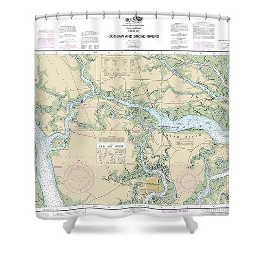 Nautical Chart 11519 Parts Coosaw Broad Rivers Shower Curtain
