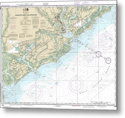 A beuatiful Metal Print of the Nautical Chart-11521 Charleston Harbor-Approaches - Metal Print by SeaKoast.  100% Guarenteed!