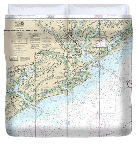 Nautical Chart 11521 Charleston Harbor Approaches Duvet Cover