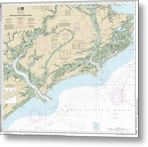 A beuatiful Metal Print of the Nautical Chart-11522 Stono-North Edisto Rivers - Metal Print by SeaKoast.  100% Guarenteed!
