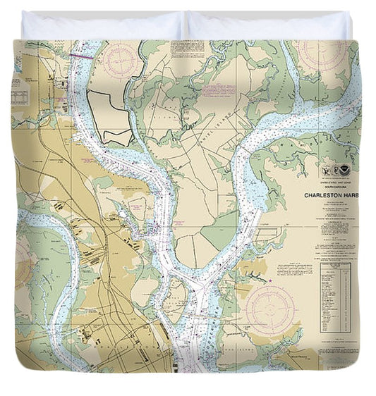 Nautical Chart 11524 Charleston Harbor Duvet Cover