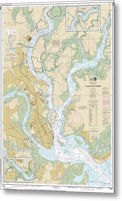 A beuatiful Metal Print of the Nautical Chart-11524 Charleston Harbor - Metal Print by SeaKoast.  100% Guarenteed!