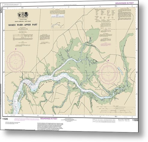 A beuatiful Metal Print of the Nautical Chart-11526 Wando River Upper Part - Metal Print by SeaKoast.  100% Guarenteed!