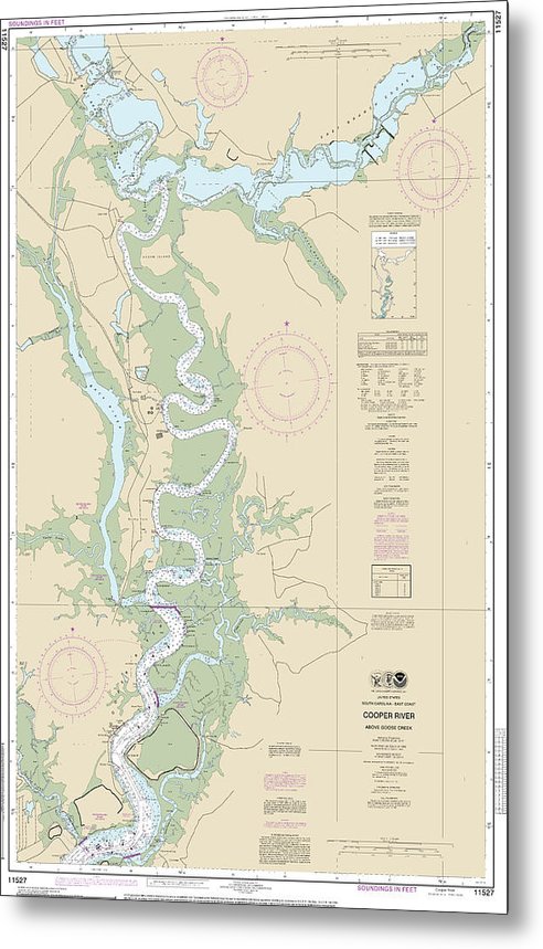 A beuatiful Metal Print of the Nautical Chart-11527 Cooper River Above Goose Creek - Metal Print by SeaKoast.  100% Guarenteed!