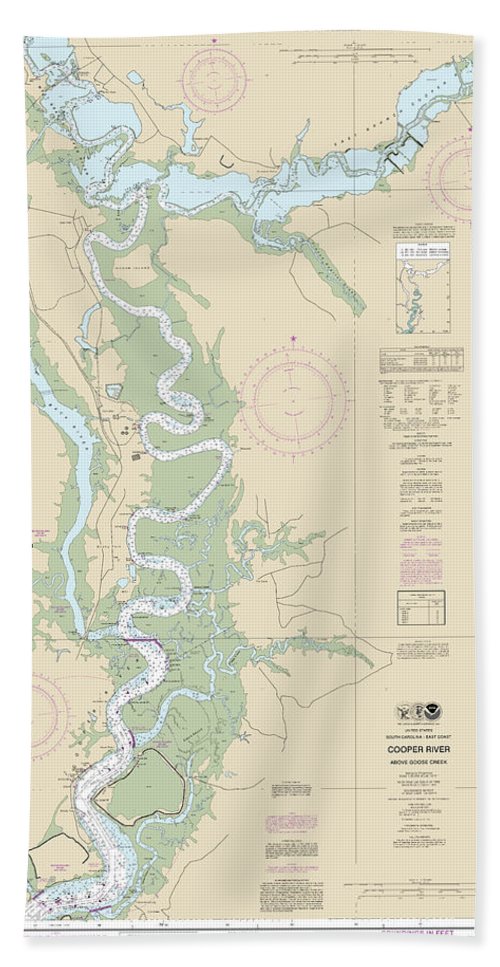 Nautical Chart-11527 Cooper River Above Goose Creek - Bath Towel