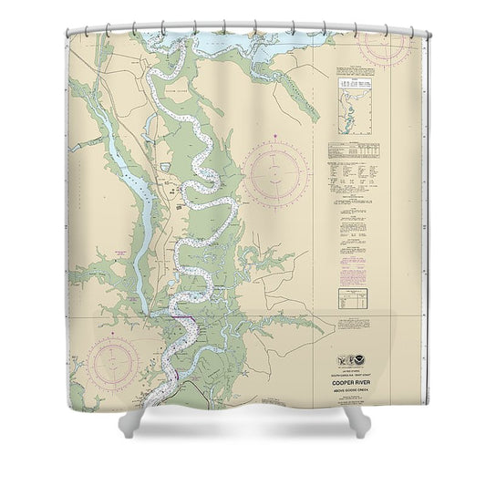 Nautical Chart 11527 Cooper River Above Goose Creek Shower Curtain
