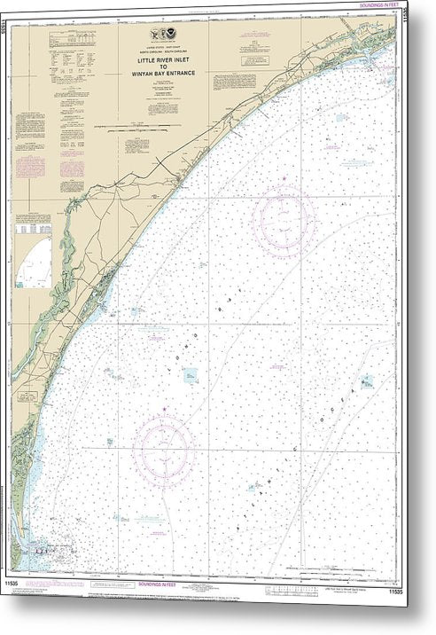 A beuatiful Metal Print of the Nautical Chart-11535 Little River Lnlet-Winyah Bay Entrance - Metal Print by SeaKoast.  100% Guarenteed!