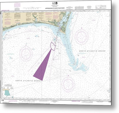 A beuatiful Metal Print of the Nautical Chart-11536 Approaches-Cape Fear River - Metal Print by SeaKoast.  100% Guarenteed!