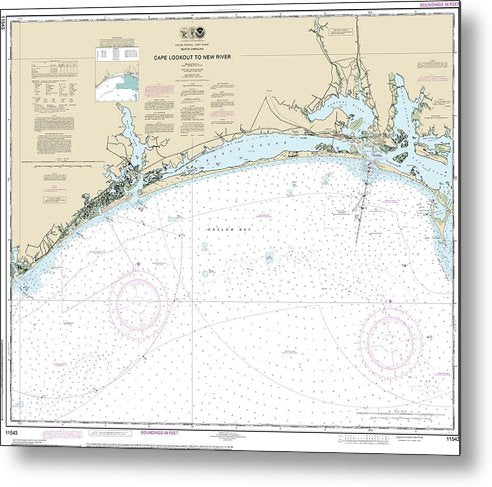 A beuatiful Metal Print of the Nautical Chart-11543 Cape Lookout-New River - Metal Print by SeaKoast.  100% Guarenteed!