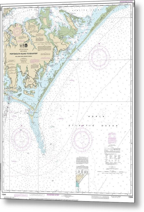 A beuatiful Metal Print of the Nautical Chart-11544 Portsmouth Island-Beaufort, Including Cape Lookout Shoals - Metal Print by SeaKoast.  100% Guarenteed!