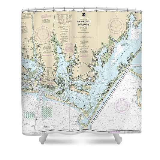 Nautical Chart 11545 Beaufort Inlet Part Core Sound, Lookout Bight Shower Curtain