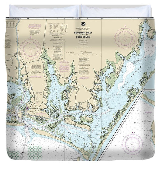 Nautical Chart 11545 Beaufort Inlet Part Core Sound, Lookout Bight Duvet Cover