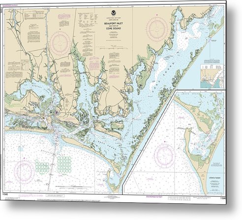 A beuatiful Metal Print of the Nautical Chart-11545 Beaufort Inlet-Part-Core Sound, Lookout Bight - Metal Print by SeaKoast.  100% Guarenteed!
