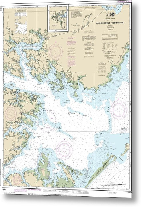 A beuatiful Metal Print of the Nautical Chart-11548 Pamlico Sound Western Part - Metal Print by SeaKoast.  100% Guarenteed!