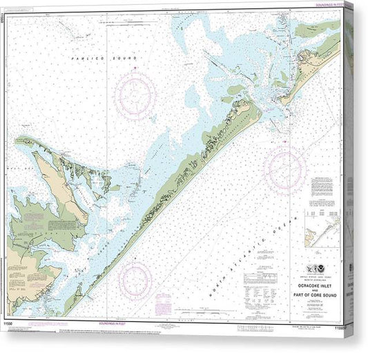 Nautical Chart-11550 Ocracoke Lnlet-Part-Core Sound Canvas Print