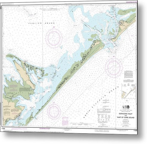 A beuatiful Metal Print of the Nautical Chart-11550 Ocracoke Lnlet-Part-Core Sound - Metal Print by SeaKoast.  100% Guarenteed!
