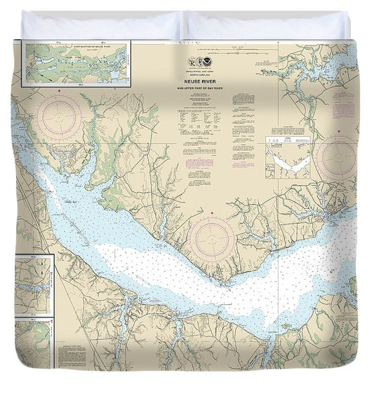Nautical Chart 11552 Neuse River Upper Part Bay River Duvet Cover