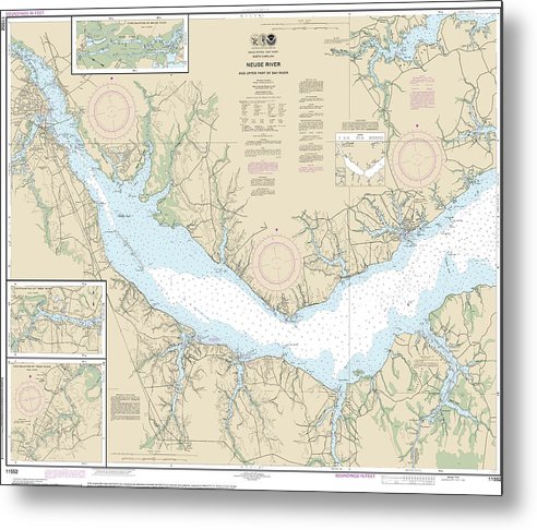 A beuatiful Metal Print of the Nautical Chart-11552 Neuse River-Upper Part-Bay River - Metal Print by SeaKoast.  100% Guarenteed!