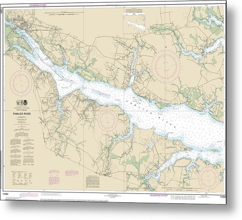 A beuatiful Metal Print of the Nautical Chart-11554 Pamlico River - Metal Print by SeaKoast.  100% Guarenteed!