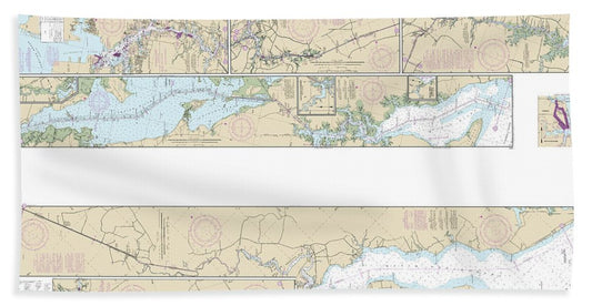 Nautical Chart-12206 Intracoastal Waterway Norfolk-albemarle Sound-north Landing River Or Great Dismal Swamp Canal - Beach Towel