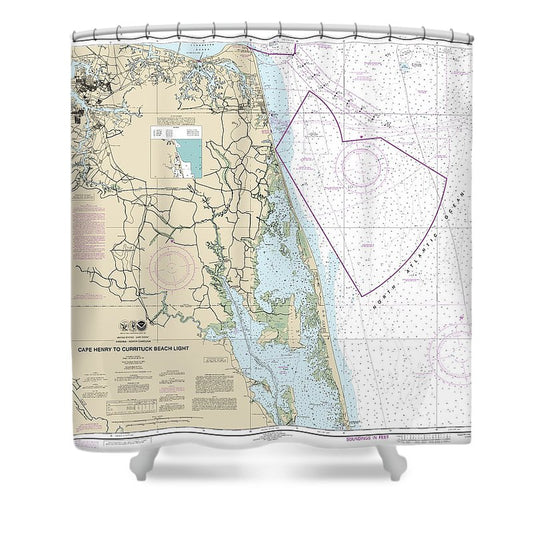 Nautical Chart 12207 Cape Henry Currituck Beach Light Shower Curtain