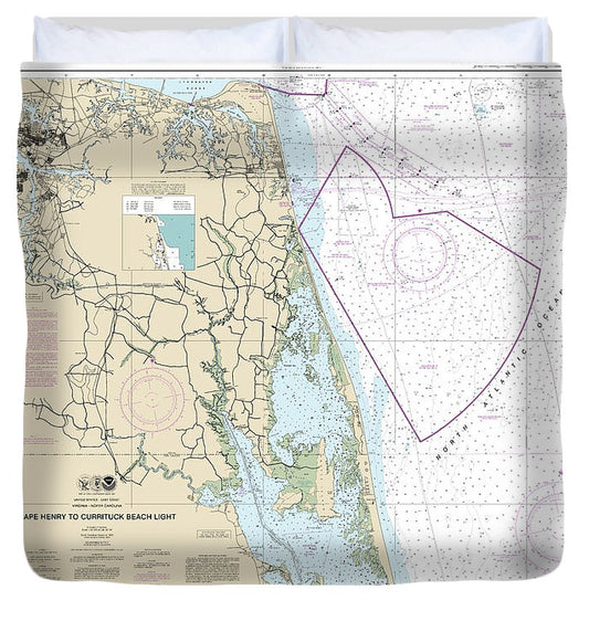 Nautical Chart 12207 Cape Henry Currituck Beach Light Duvet Cover