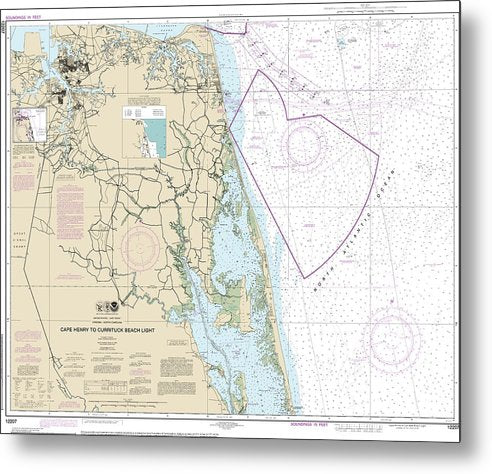 A beuatiful Metal Print of the Nautical Chart-12207 Cape Henry-Currituck Beach Light - Metal Print by SeaKoast.  100% Guarenteed!
