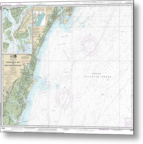 A beuatiful Metal Print of the Nautical Chart-12210 Chincoteague Inlet-Great Machipongo Inlet, Chincoteague Inlet - Metal Print by SeaKoast.  100% Guarenteed!