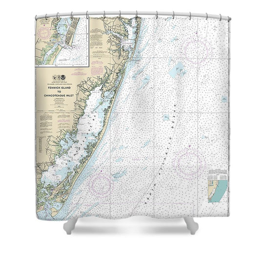 Nautical Chart 12211 Fenwick Island Chincoteague Inlet, Ocean City Inlet Shower Curtain