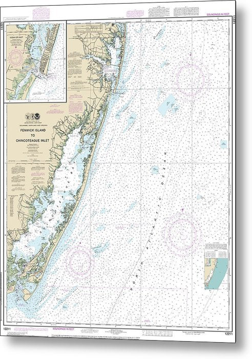 A beuatiful Metal Print of the Nautical Chart-12211 Fenwick Island-Chincoteague Inlet, Ocean City Inlet - Metal Print by SeaKoast.  100% Guarenteed!