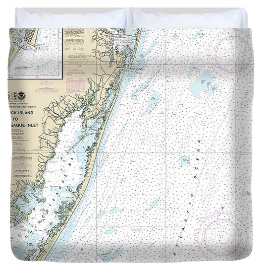 Nautical Chart 12211 Fenwick Island Chincoteague Inlet, Ocean City Inlet Duvet Cover
