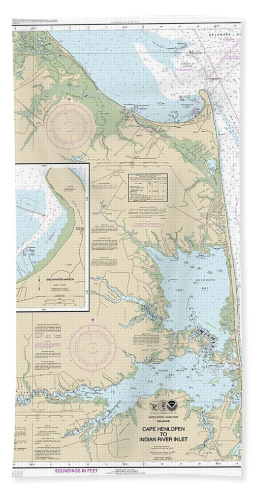 Nautical Chart-12216 Cape Henlopen-indian River Inlet, Breakwater Harbor - Beach Towel