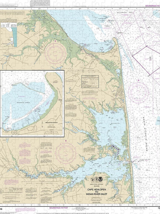Nautical Chart 12216 Cape Henlopen Indian River Inlet, Breakwater Harbor Puzzle