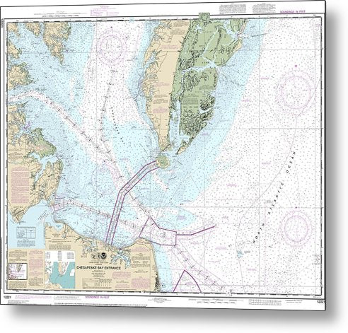 A beuatiful Metal Print of the Nautical Chart-12221 Chesapeake Bay Entrance - Metal Print by SeaKoast.  100% Guarenteed!