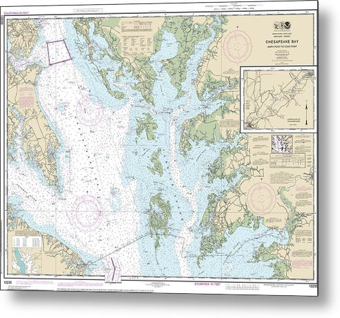 A beuatiful Metal Print of the Nautical Chart-12230 Chesapeake Bay Smith Point-Cove Point - Metal Print by SeaKoast.  100% Guarenteed!