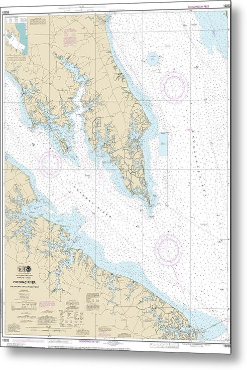 A beuatiful Metal Print of the Nautical Chart-12233 Potomac River Chesapeake Bay-Piney Point - Metal Print by SeaKoast.  100% Guarenteed!