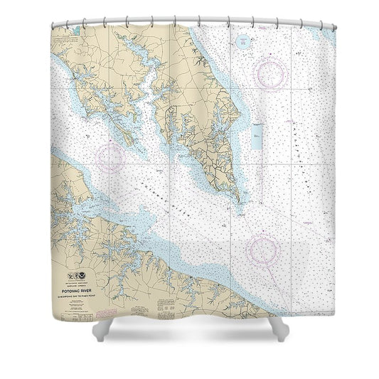 Nautical Chart 12233 Potomac River Chesapeake Bay Piney Point Shower Curtain
