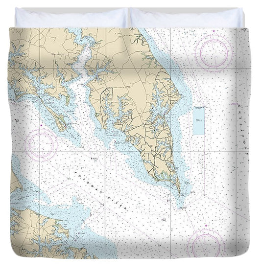 Nautical Chart 12233 Potomac River Chesapeake Bay Piney Point Duvet Cover