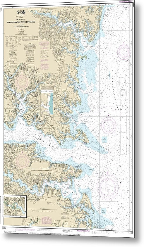 A beuatiful Metal Print of the Nautical Chart-12235 Chesapeake Bay Rappahannock River Entrance, Piankatank-Great Wicomico Rivers - Metal Print by SeaKoast.  100% Guarenteed!