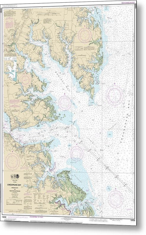 A beuatiful Metal Print of the Nautical Chart-12238 Chesapeake Bay Mobjack Bay-York River Entrance - Metal Print by SeaKoast.  100% Guarenteed!