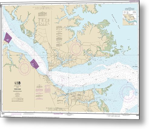 A beuatiful Metal Print of the Nautical Chart-12241 York River Yorktown-Vicinity - Metal Print by SeaKoast.  100% Guarenteed!