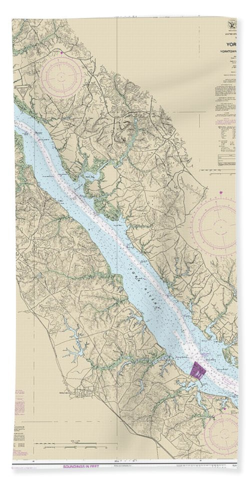 Nautical Chart-12243 York River Yorktown-west Point - Bath Towel