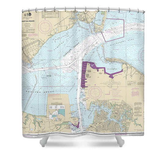 Nautical Chart 12245 Hampton Roads Shower Curtain