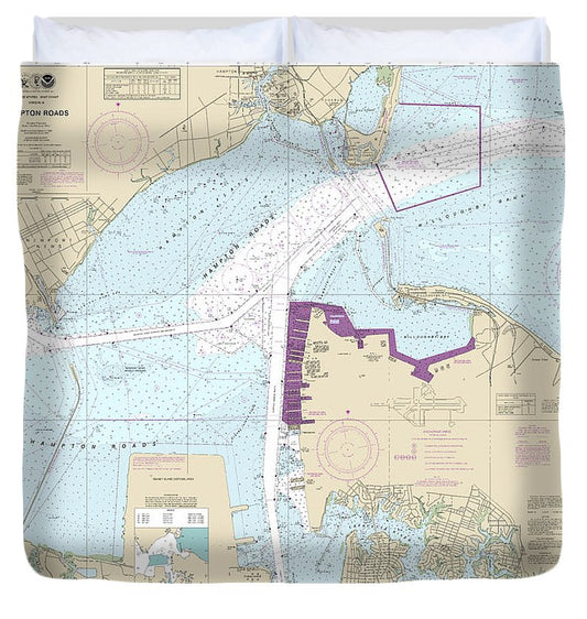 Nautical Chart 12245 Hampton Roads Duvet Cover