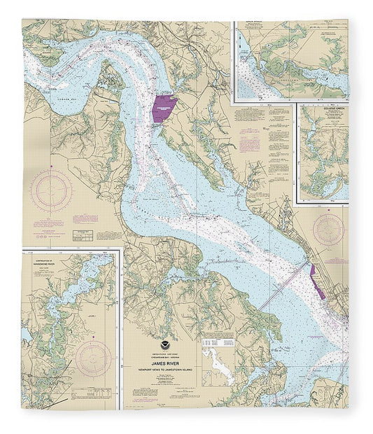 Nautical Chart 12248 James River Newport News Jamestown Island, Back River College Creek Blanket