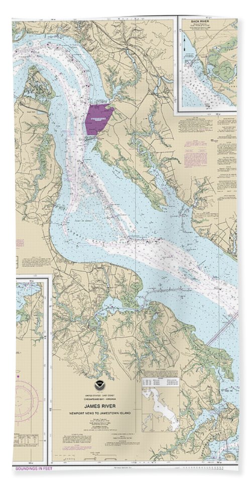 Nautical Chart-12248 James River Newport News-jamestown Island, Back River-college Creek - Beach Towel